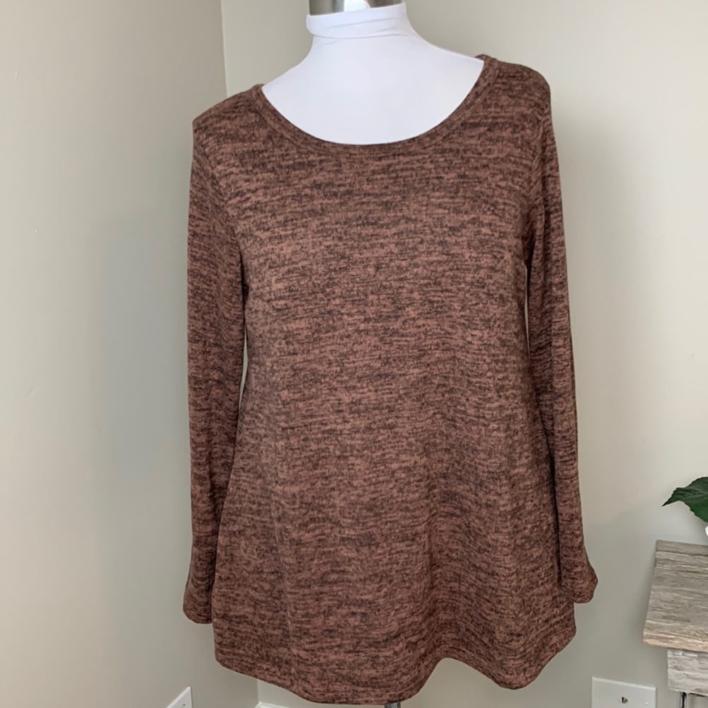 FORGOTTEN GRACE Cozy Heathered Brown Lightweight Long Sleeve Sweater Size Large